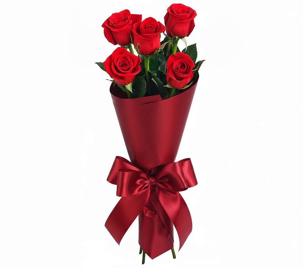 Букет 5 Красных роз Эдлесс Лав в Инском