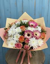 Букет цветов из:  Розы, Герберы и Хризантемы в Инском