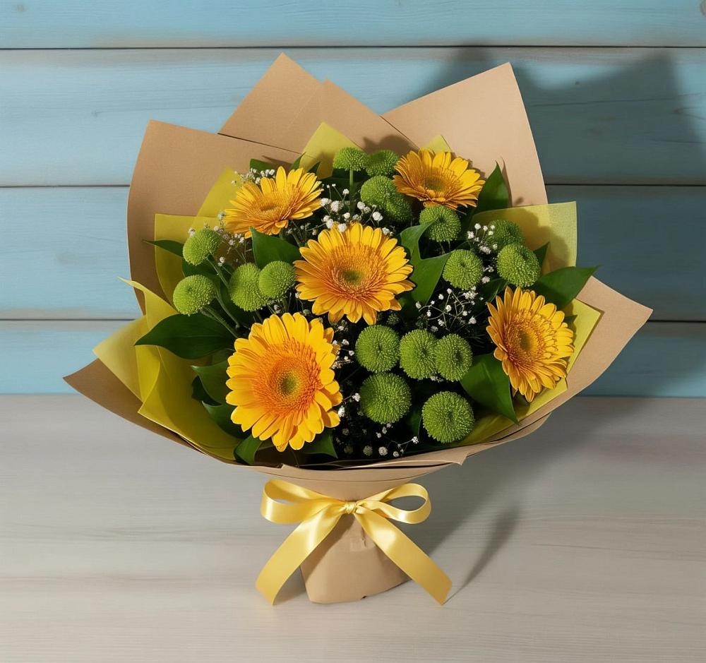 Букет цветов из: Герберы и Хризантемы в Инском