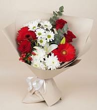 Букет цветов из:  Розы, Хризантемы, Герберы и Лилии в Инском