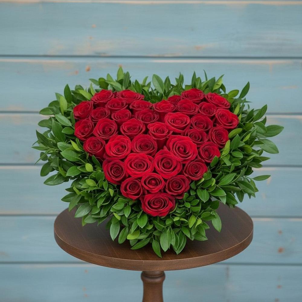 Цветочная композиция из Розы в виде сердца в Инском