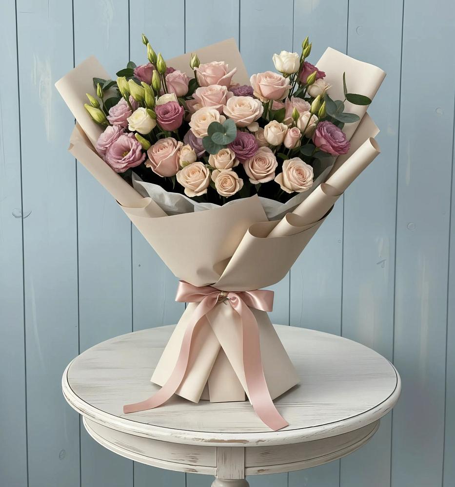 Букет цветов из: Розы и Лизиантусы в Инском