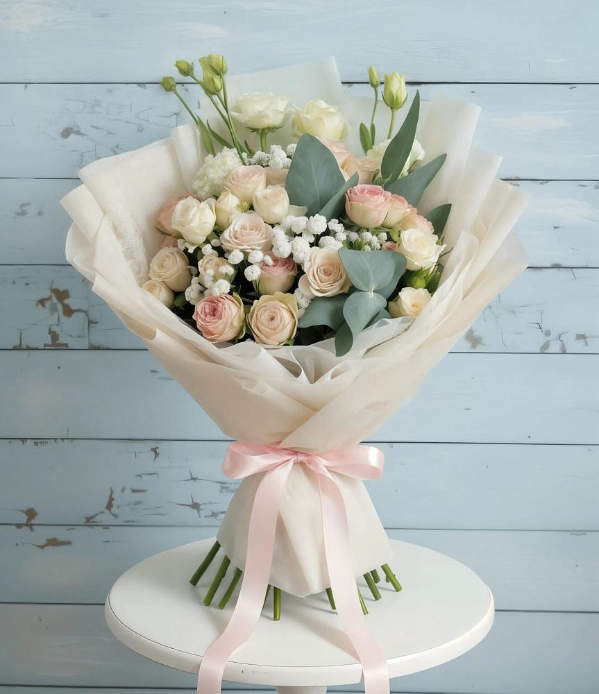 Букет цветов из: Розы и Лизиантусы в Инском